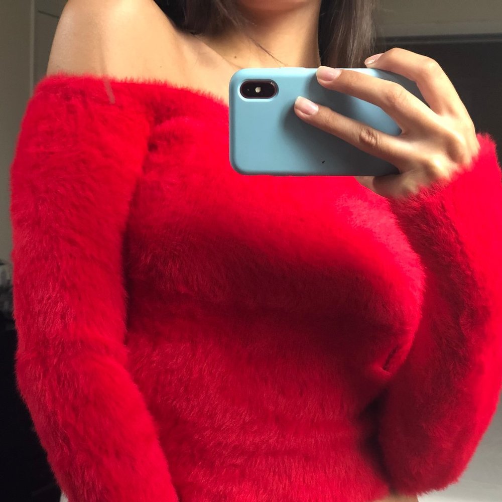 Bright Red Fuzzy Furry Sweater H&M